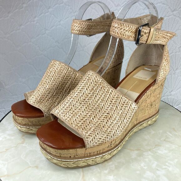 Dolce Vita Heels Womens Size 10 Otto Tan Espadrilles Straw Platform Wedge Shoes - Picture 4 of 11
